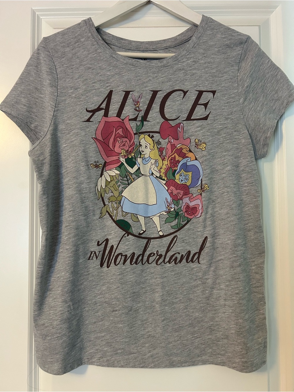 Disney Alice in Wonderland Gray Graphic Tee with Floral Print